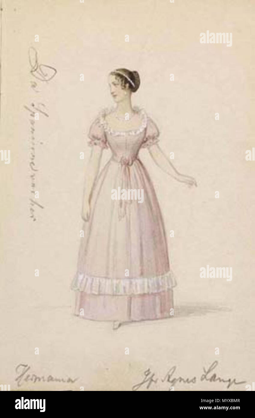 . English: Costume drawing by Rdvard Lehmann for Hans Christian Andersen's Da Spanierne var her. 7 Agnes Lange (som Herminia) Stock Photo