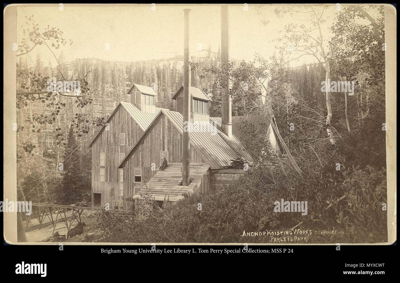 Call #: Mss P24 Box 5 Folder 2 . 484 MSS P 24 B5 F2. between circa 1875 and circa 1890 3 Anchor Hoisting Works Parley's Park C.R. Savage, Photo. Stock Photo