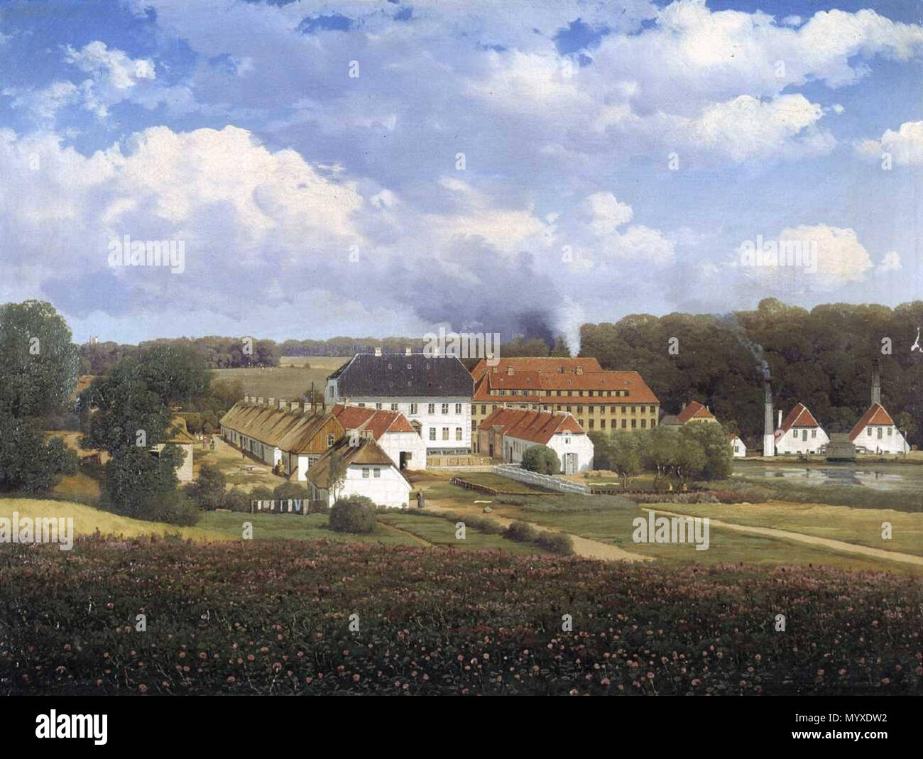 . English: Vrede Værk in Lyngby, Denmark 16 Brede Hovedbygning set fra distancen 1865 Stock Photo