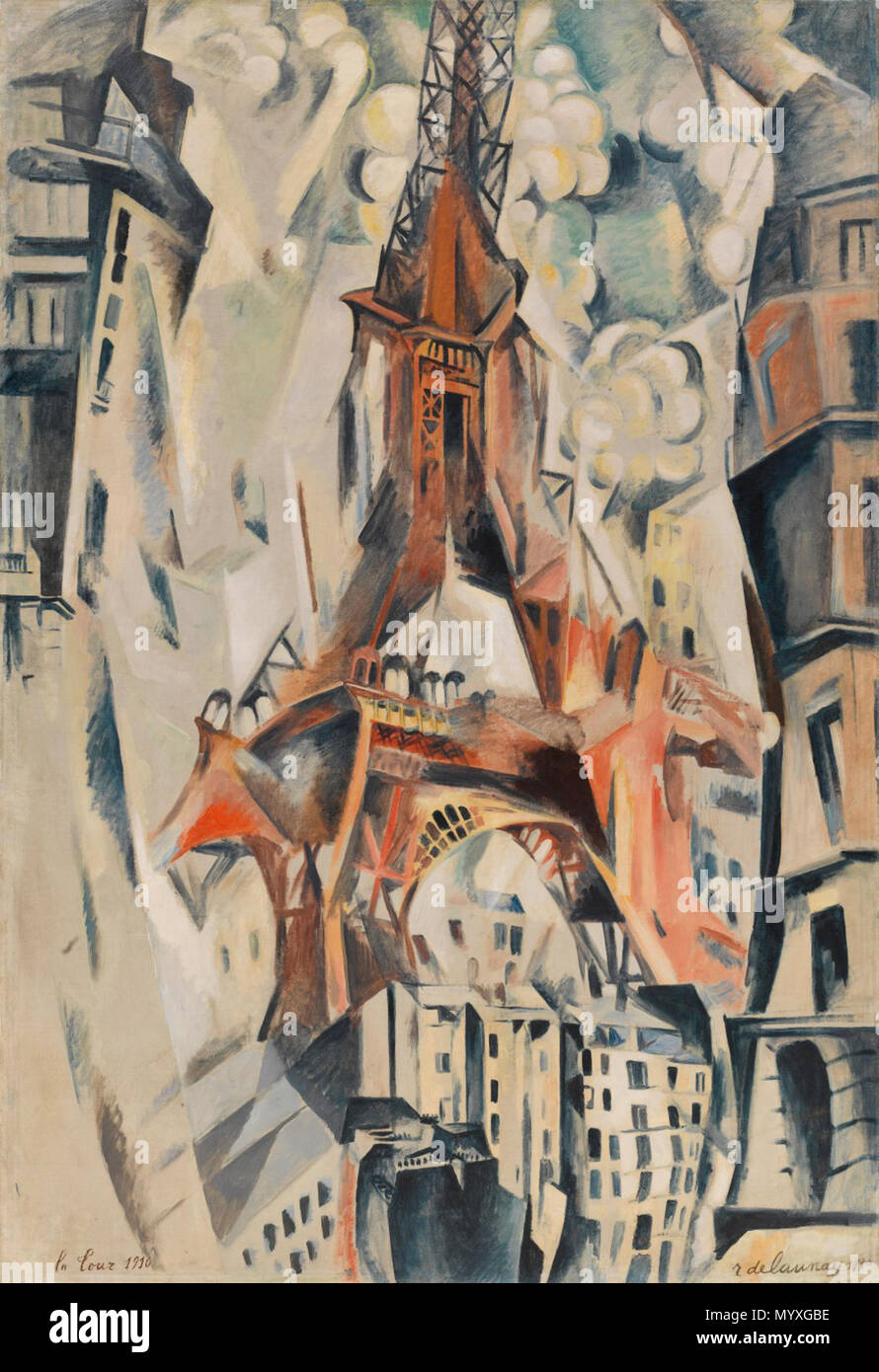 .  English: Eiffel Tower . 1911 25 Robert Delaunay - Eiffel Tower - 1911 - Solomon R. Guggenheim Museum Stock Photo