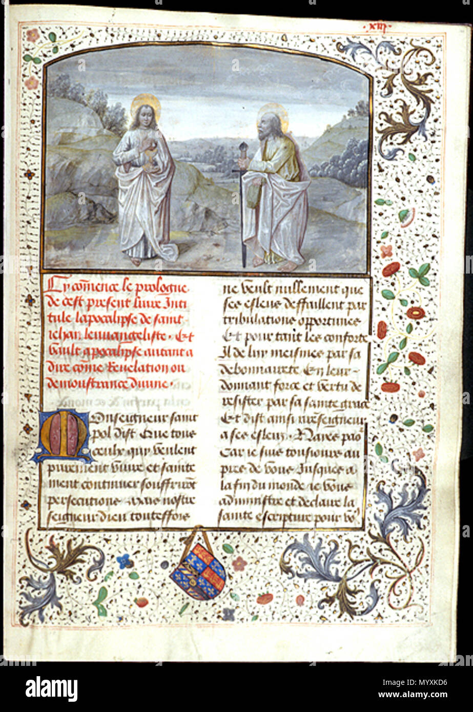 .  Français : Saint Jean et saint Paul, première miniature d'une Apocalypse en français pour Marguerite d'York. . circa 1475 371 Apocalypse de Marguerite d'York - Morgan Lib M484 f10r (Saint Jean et saint Paul) Stock Photo