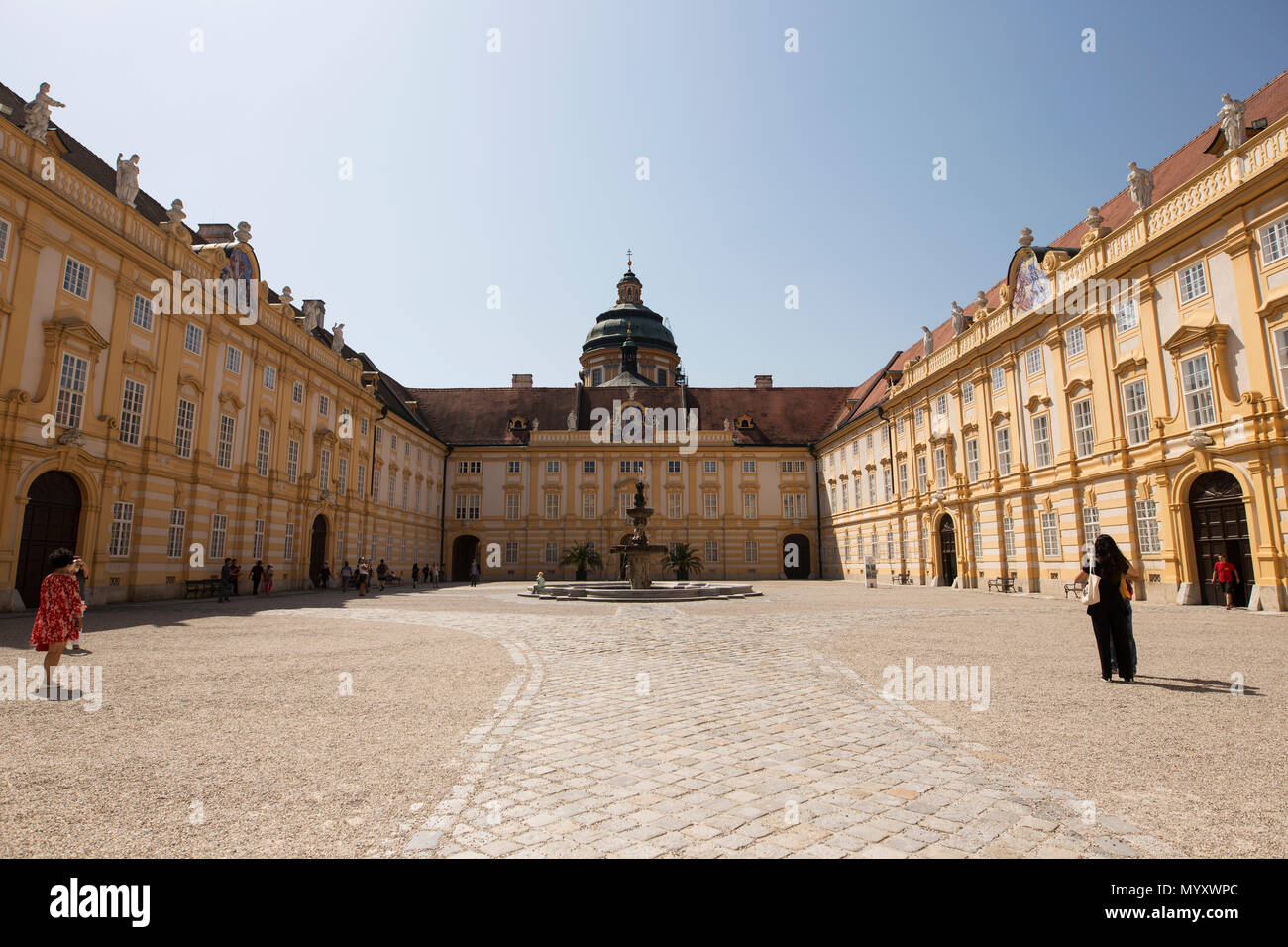 The main courtyard at the Benedictine abbey at Melk, Austria. Stock Photo