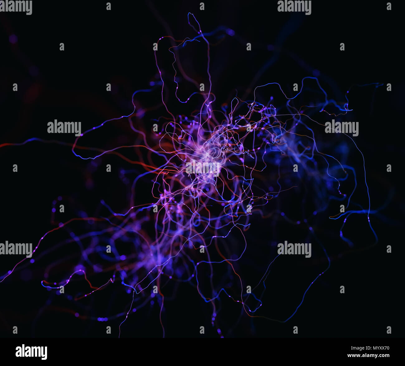 3D illustration. Abstract neurons concept interconnected with electrical pulses. Stock Photo