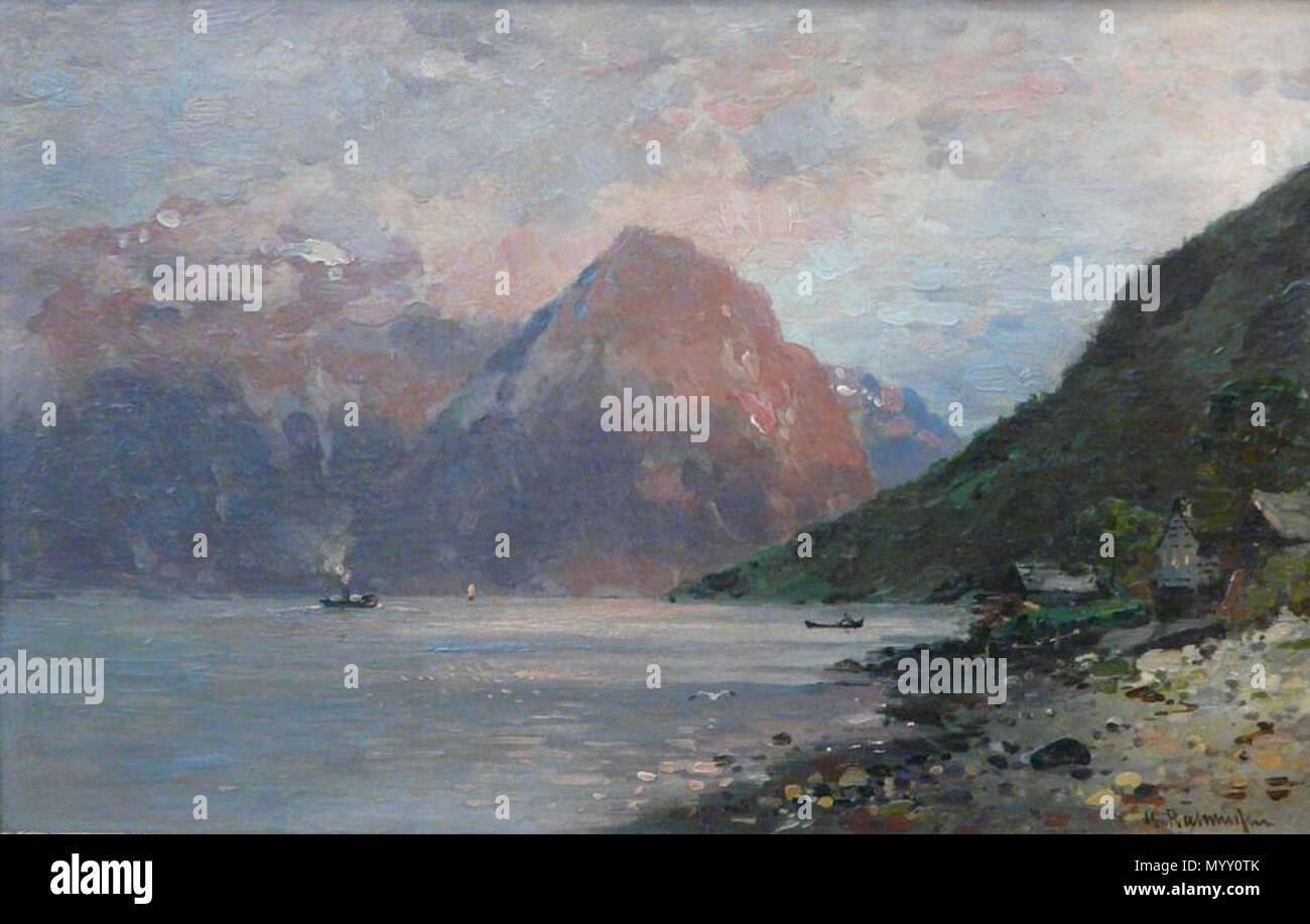 Norwegischer Fjord bei Sonnenuntergang . by 1914. Georg Anton Rasmussen  (1842–1914) Description Norwegian painter student of Johan Ludvig Losting,  student of Frederik Rohde, student of Oswald Achenbach and student of Hans