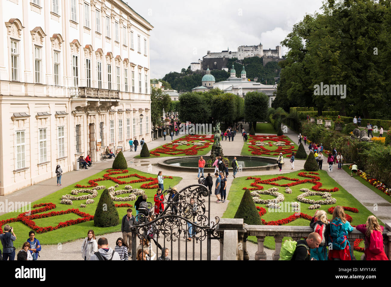 The garden at the Mirabell palace in Salzburg, Austria, one of the famous filming locations for 'Do Re Mi' in the Sound of Music movie. Stock Photo