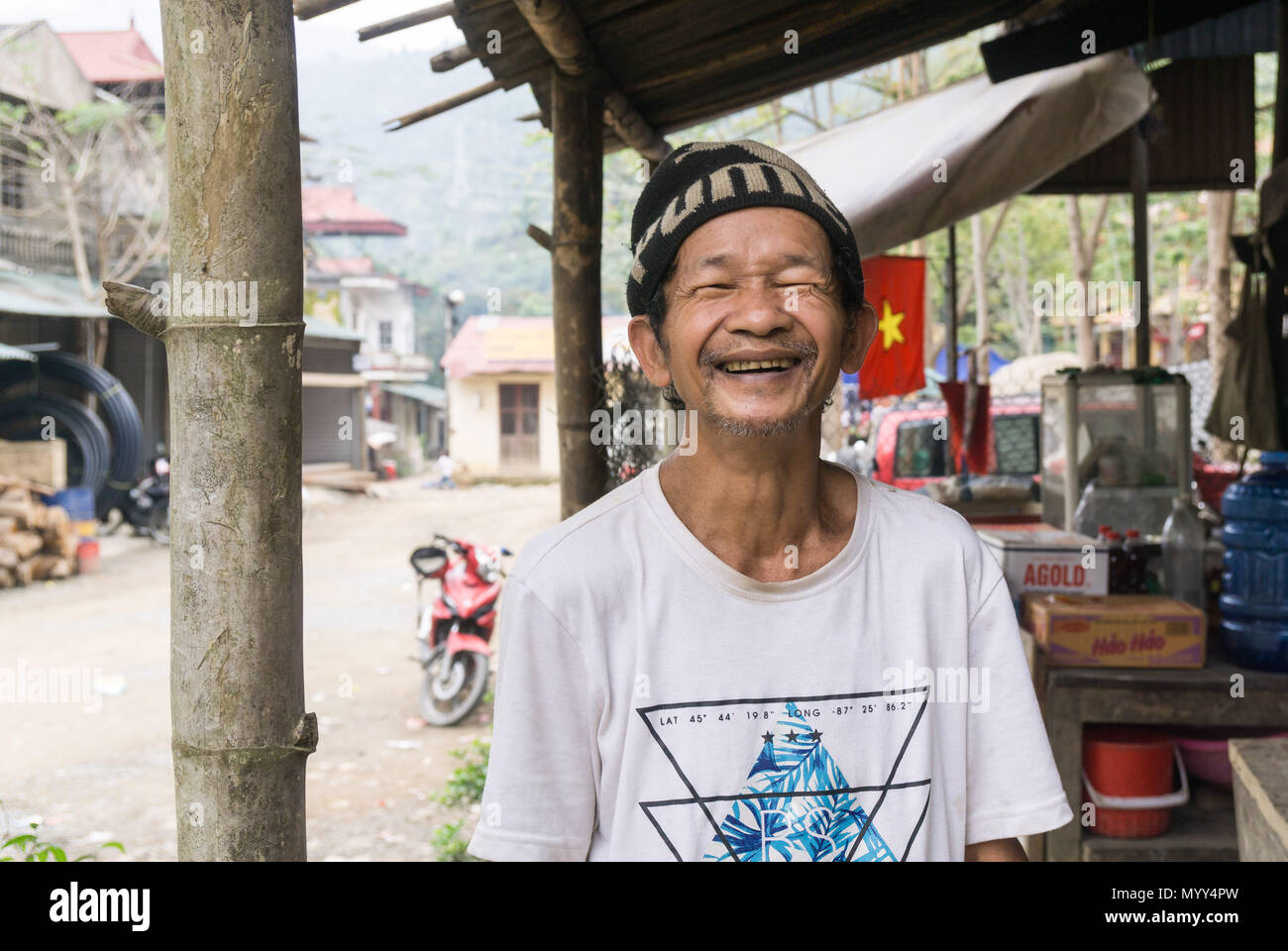 A portrait of an older man in Cao Bang Province, North Vietnam Stock Photo