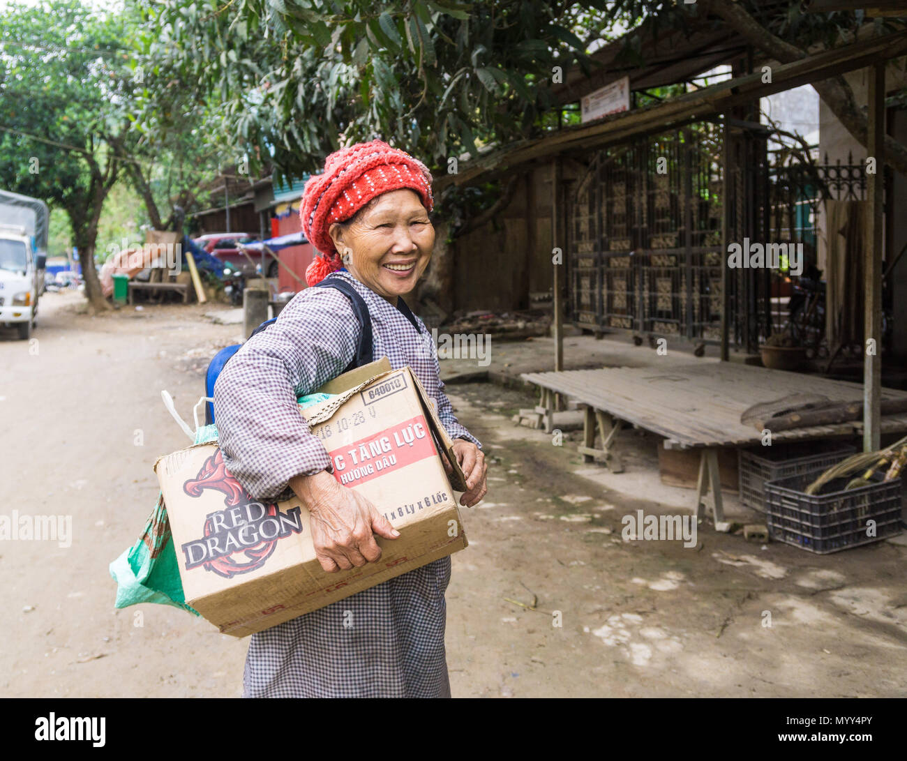 A woman doing the shopping in Cao Bang Province, North Vietnam Stock Photo