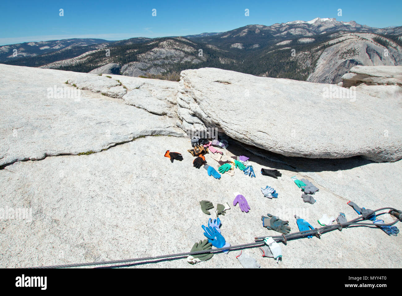 Glove pile at the base of the Half Dome cables in Yosemite National