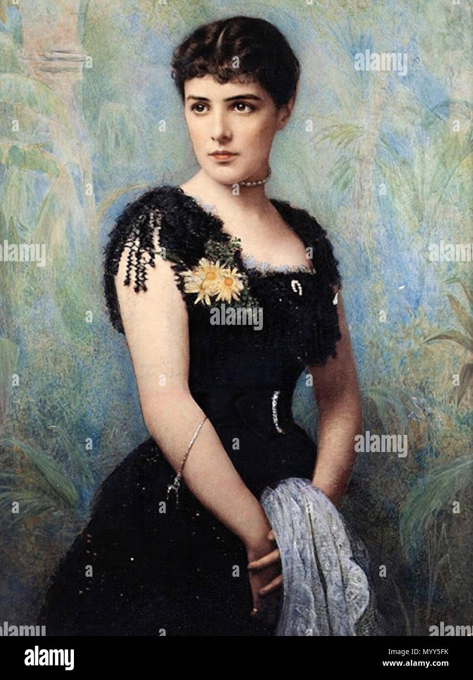 . English: Jennie Churchill, née Jeanette Jerome, formally Lady Randolph Churchill (born 9 January 1854, Brooklyn, New York, United States of America and died 29 June 1921, London, England), American society figure, is the wife of Lord Randolph Churchill and the mother of British Prime Minister Sir Winston Churchill. Jennie Jerome married 15 April 1874 at the Embassy of Great Britain and Ireland rue du Faubourg Saint-Honoré in Paris in the 8th arrondissement, with Lord Randolph Churchill (1849-1895), third son of John Spencer-Churchill, 7th Duke of Marlborough. Français : Jennie Churchill, née Stock Photo