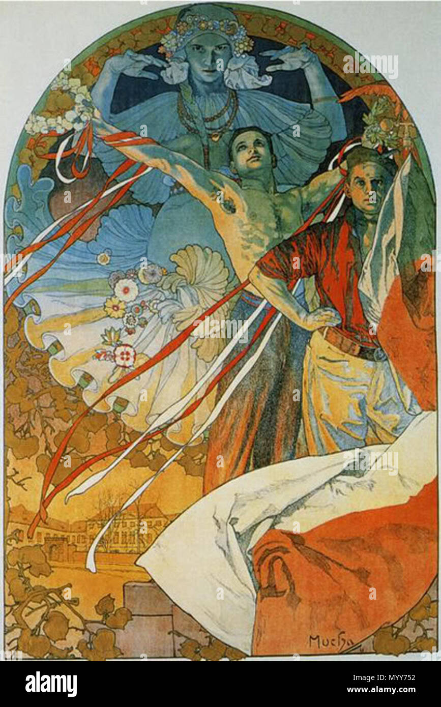 . English: Art Nouveau illustration by Alfons Mucha  . Late 19th or early 20th century. Alfons Mucha 72 Mucha 7 Stock Photo