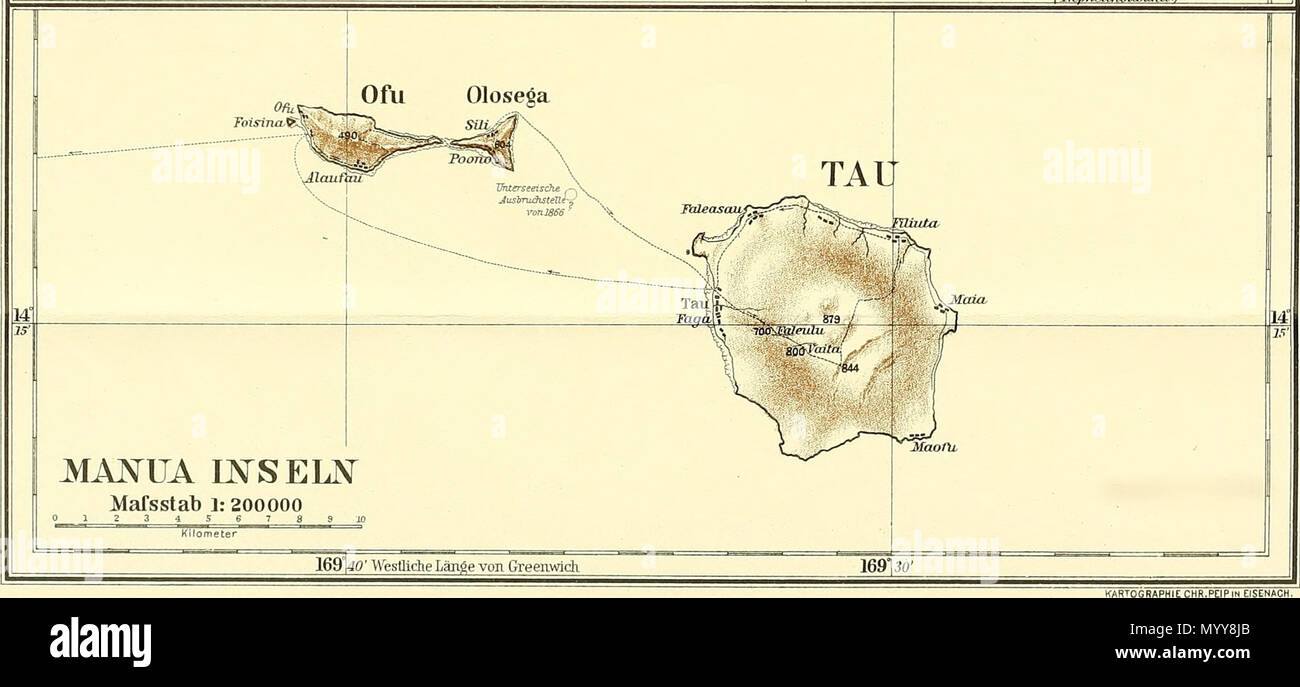 .  Deutsch: Die zum Samoa Archipel gehörenden Manua Inseln.  . Karte 2 . circa 1910 81 PEIP(1910) Map of the Manu Islands, Samoa Stock Photo