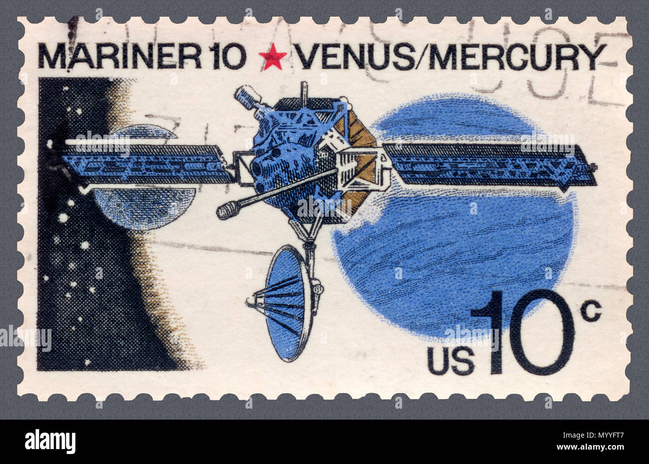 Mariner 10 to Venus and Mercury Postage Stamp Stock Photo
