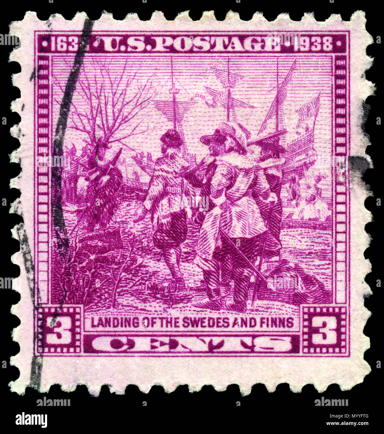 Landing of the Swedes and Finns Postage Stamp Stock Photo