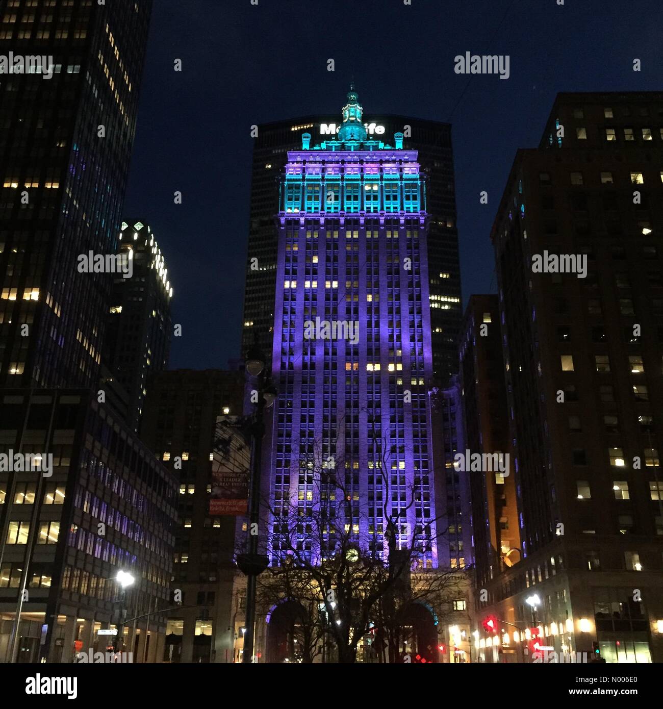 The Helmsley building is lit in pastel colors for Easter, NYC Stock Photo