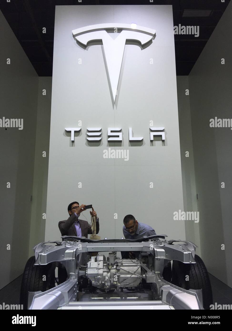 Paris,France. 29th September, 2016: Tesla Model X electric car chassis exhibit on display at Paris Motor Show Credit:  highbrow / StockimoNews/Alamy Live News Stock Photo