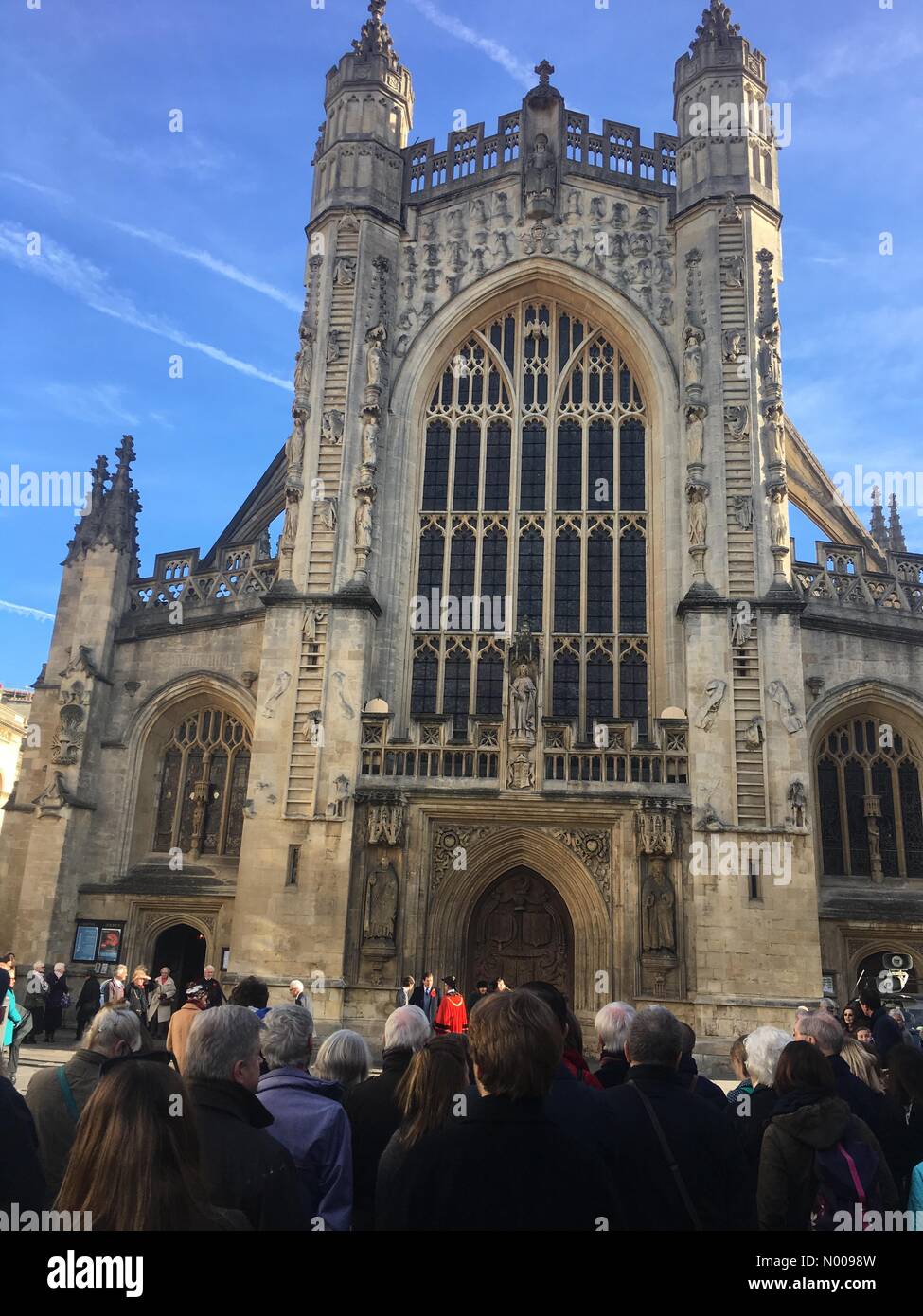 Crowds outside Bath Abbey on Armistice Day, November 2016. On the eleventh hour of the eleventh day of the eleventh month. Two minutes silence. Stock Photo