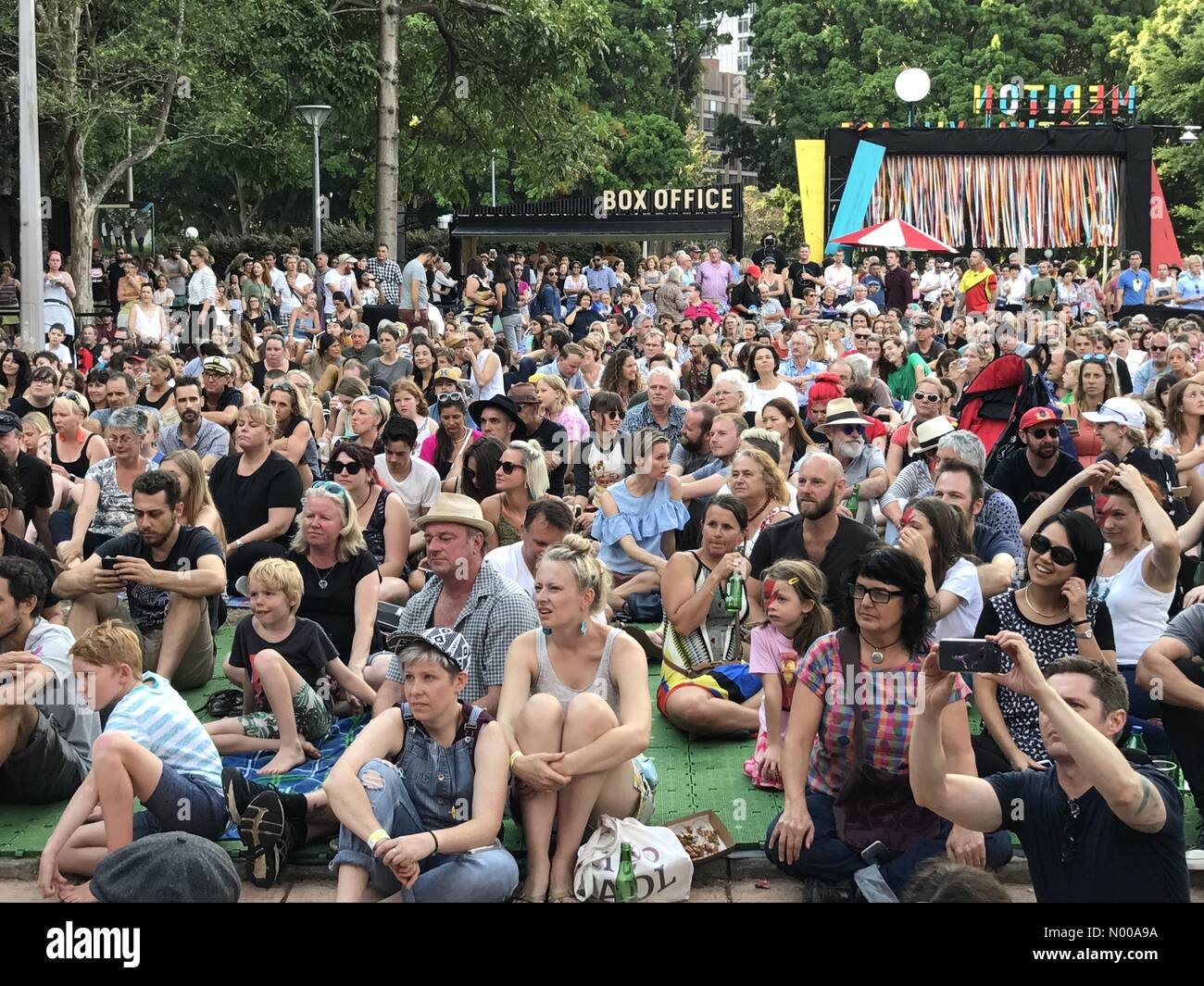 College St, Sydney, Australia. 10th Jan, 2017. Crowds attend a David Bowie tribute concert at the Festival Village in Hyde Park as part of the Sydney Festival. © Richard Milnes/StockimoNews/Alamy Live News Stock Photo
