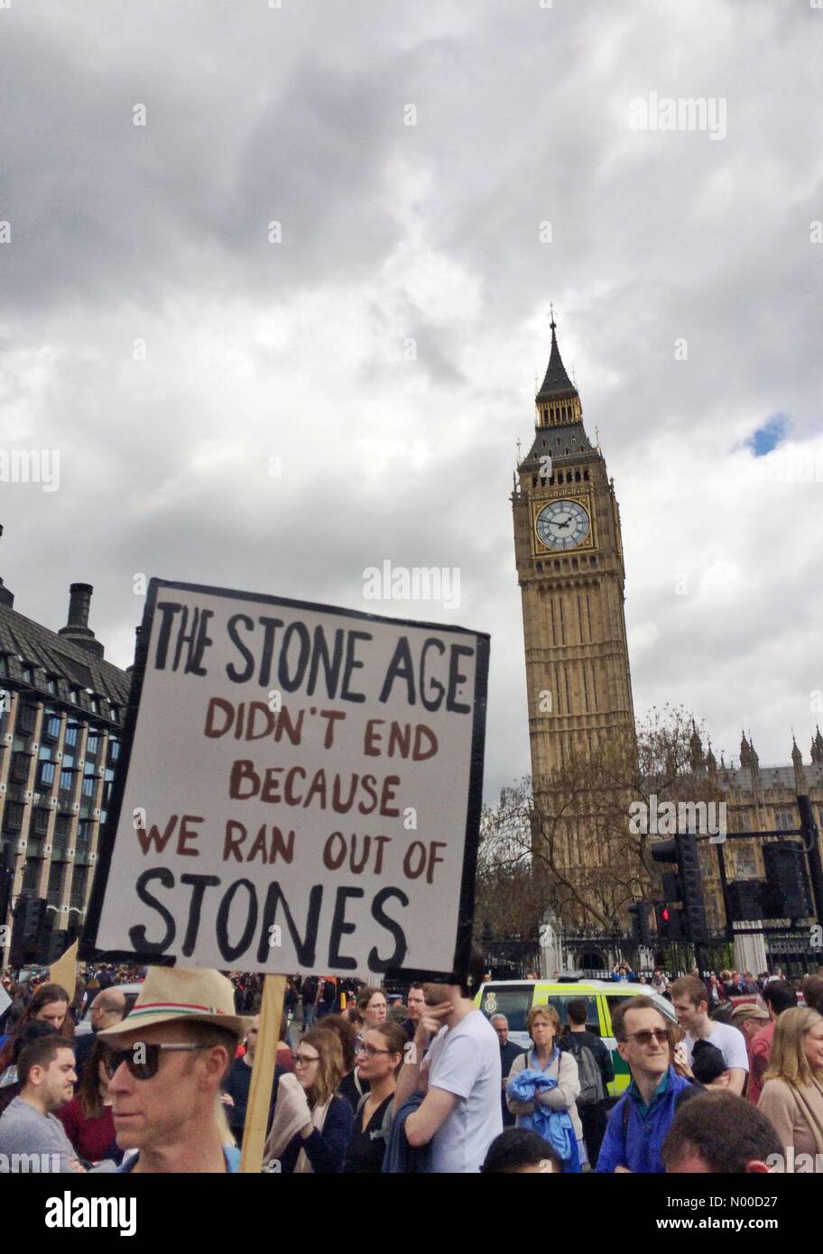 St Margaret St, London, UK. 22nd Apr, 2017. March for Science, 22nd April 2017 London, UK. Part of an international movement recognising the need to preserve the productive & diverse research partnerships in the UK, EU and around the world. Credit: Marc J Boettcher/StockimoNews/Alamy Live News Stock Photo