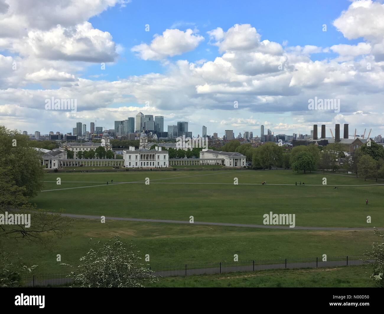 Blackheath Ave, London, UK. 25th Apr, 2017. Blue sky and puffy clouds over maritime Greenwich on a bright but chilly day in London Credit: Rob Powell/StockimoNews/Alamy Live News Stock Photo