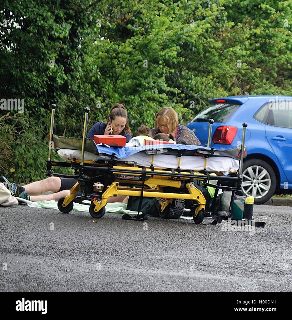 Down Ln, Guildford, UK. 12th May, 2017. Road traffic accident, Compton