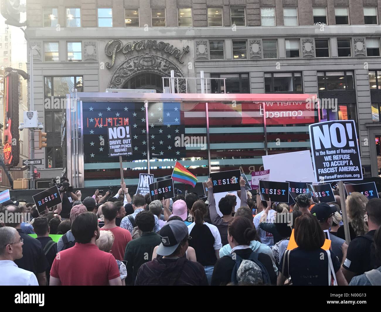 New York, New York, USA. 26th July, 2017. Protesters in Times Square denounce Trump’s transgender military ban Credit: Ryan Rahman/StockimoNews/Alamy Live News Stock Photo