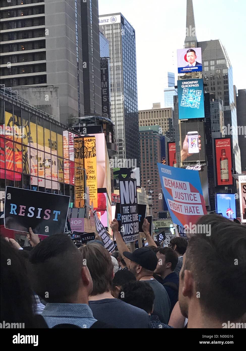 New York, New York, USA. 26th July, 2017. Today 07/26/12017, Protesters in Times Square to denounce Trump’s transgender military ban Credit: Ryan Rahman/StockimoNews/Alamy Live News Stock Photo