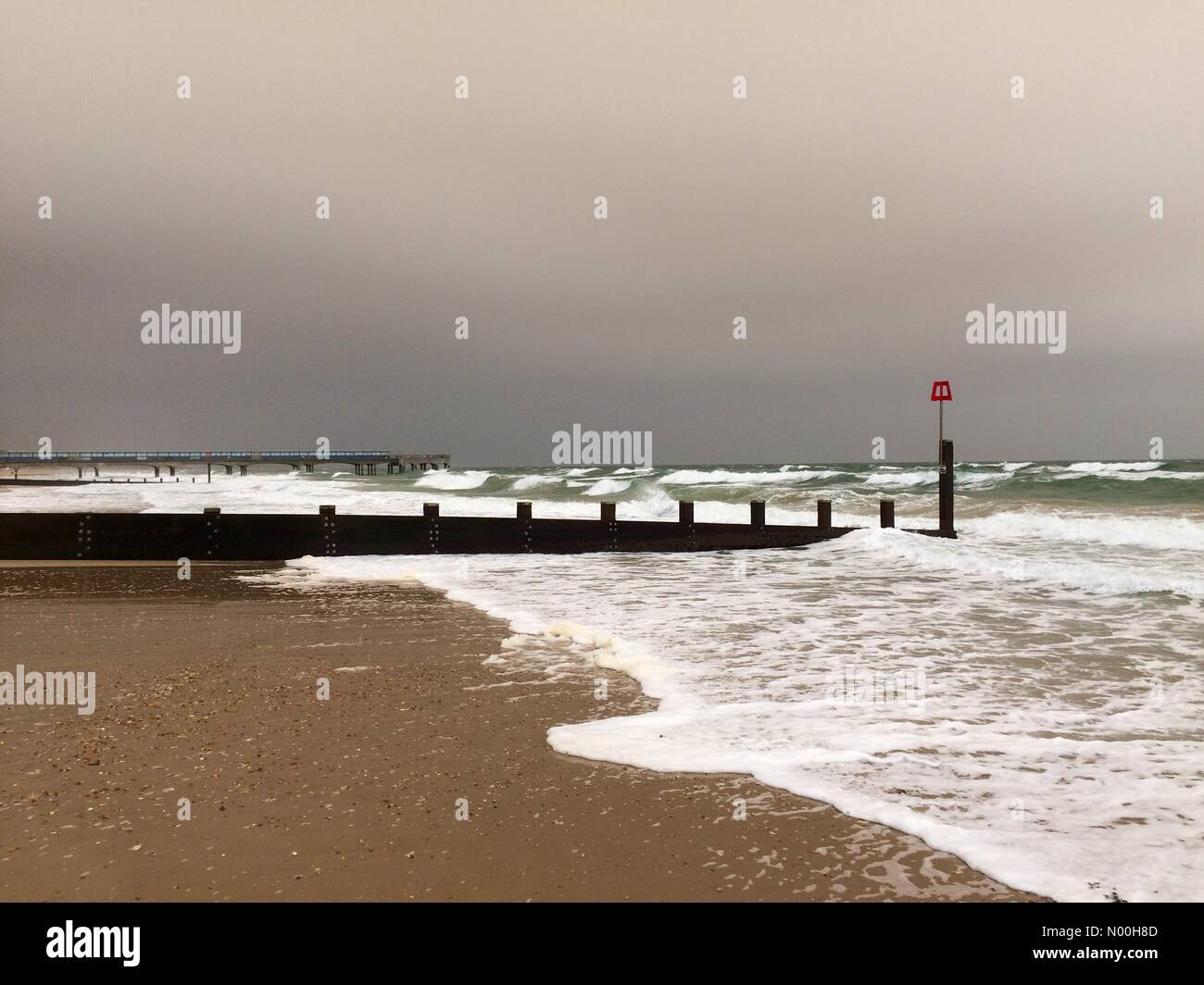 Bournemouth, Dorset, UK. 16th October, 2017. UK Weather: Storm Ophelia winds at Bournemouth Boscombe Beach and pier 16th October 2017 Credit: Paul Biggins/StockimoNews/Alamy Live News Credit: Paul Biggins/StockimoNews/Alamy Live News Stock Photo