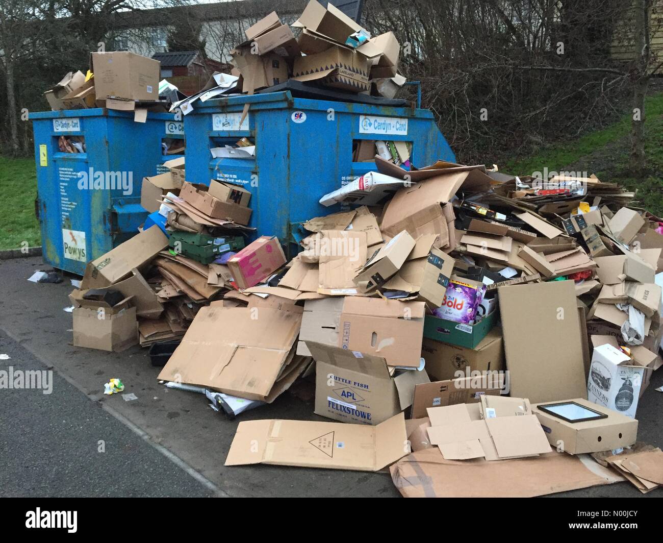 Builth Wells, Powys, UK. 23rd December, 2017. Cardboard packaging piles up at the recycling facility just before Christmas. Credit: Graham M. Lawrence/StockimoNews/Alamy Live News Stock Photo