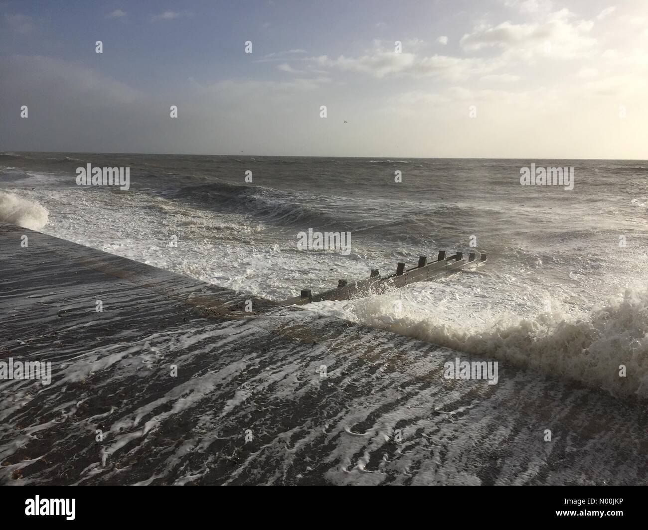 Felpham near Bognor Regis, UK. 3rd January, 2017. Flooded promenade at