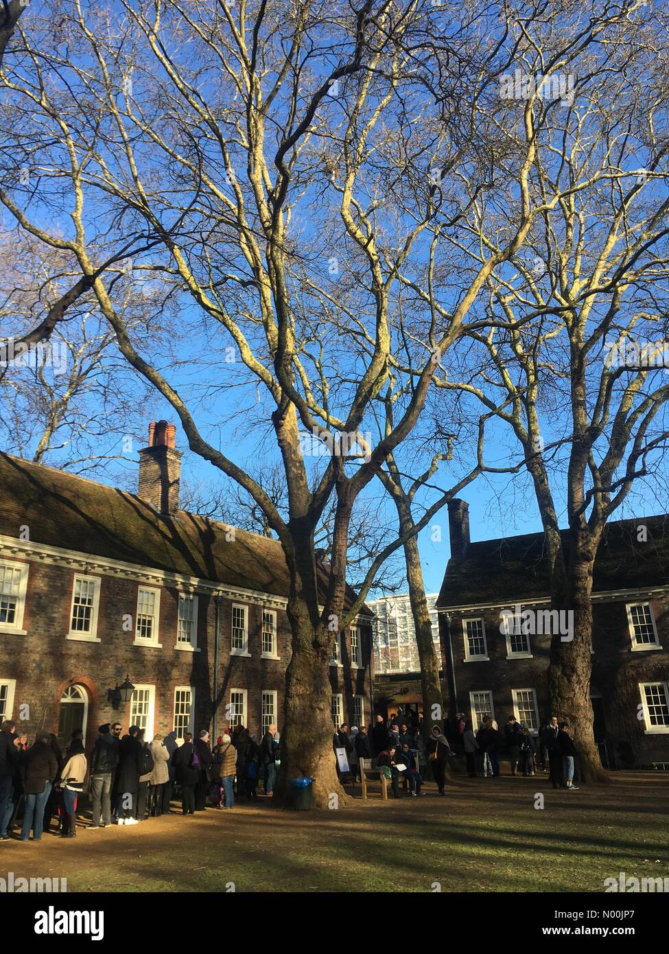 07/01/2018 London UK  People queue up outside Geffrye Museum to Join farewell party before it closes  it's door's to visitors for a lengthy maintenance work. Stock Photo