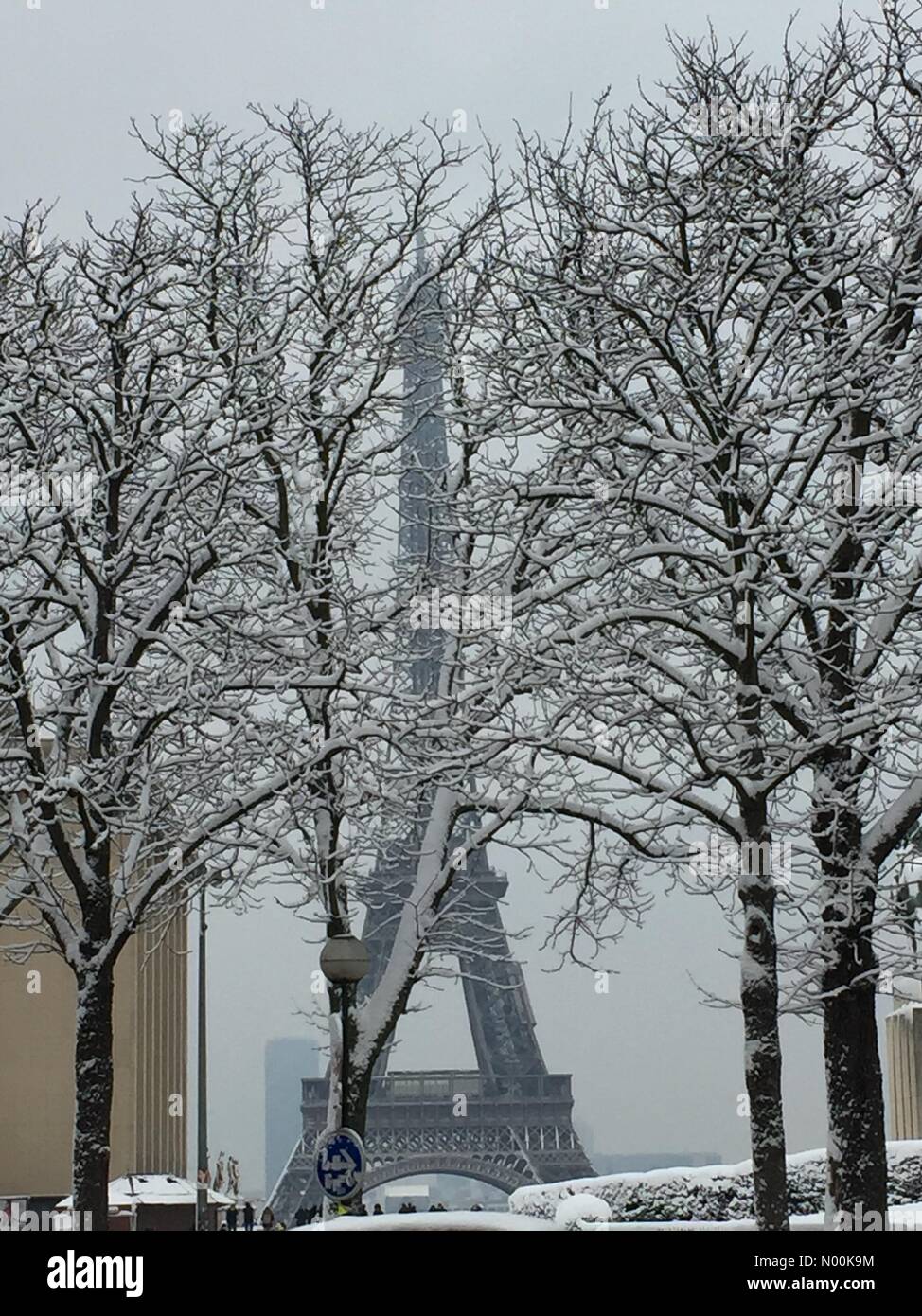 Paris, France. 7th Febraury, 2018. Paris Eiffel Tower under SnowCredit: jaardavin/StockimoNews/Alamy Live News Stock Photo