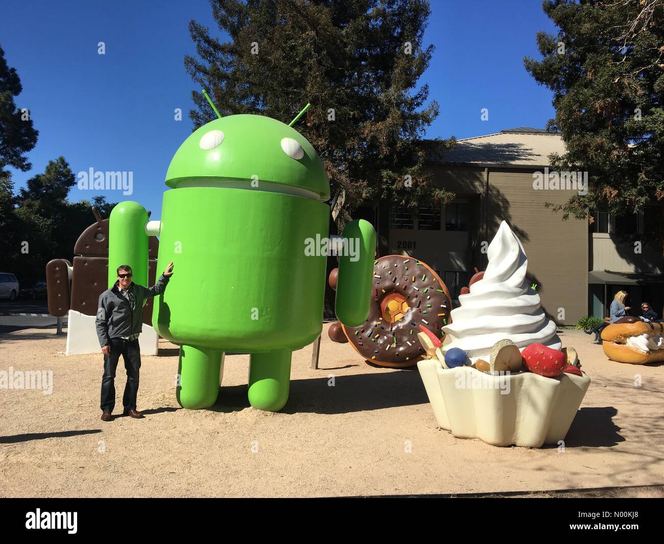 Mountain View, USA. 21st Feb, 2017. Visiting the Google campus. Android versions are represented as statues in a playground on campus, Mountain View, California, USA. Credit: Mike Kahn/Green Stock Media (Agent)/StockimoNews/Alamy Live News Stock Photo