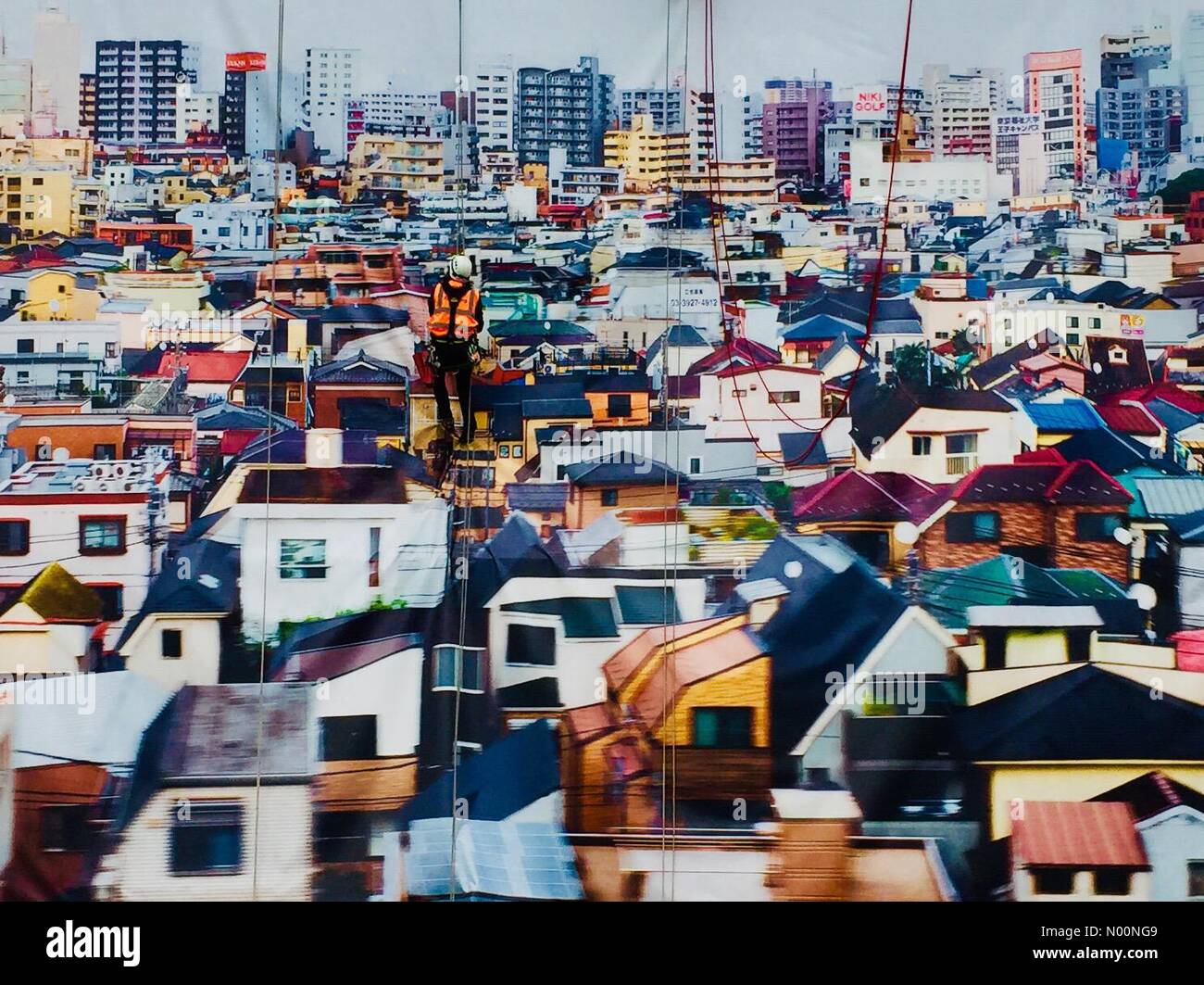 London, UK. 23rd April, 2018. Taking down the Andres Gursky image on the wall of the Hayward Gallery Credit: Step/StockimoNews/Alamy Live News Stock Photo