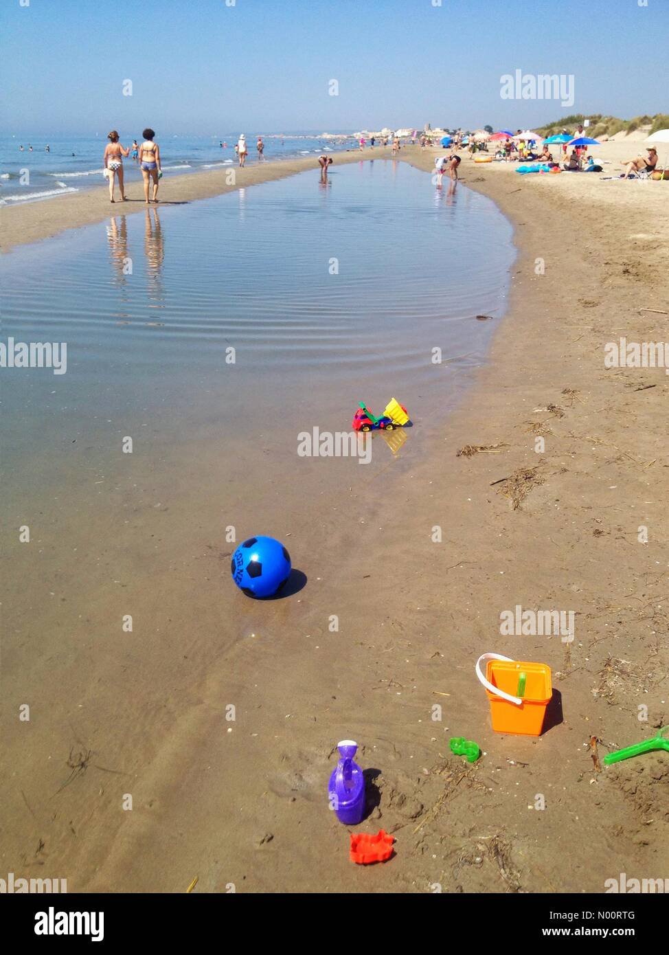 Leisure and good Time on the beach of Carnon by a sunny Saturday, Mauguio Carnon, Occitanie France Stock Photo