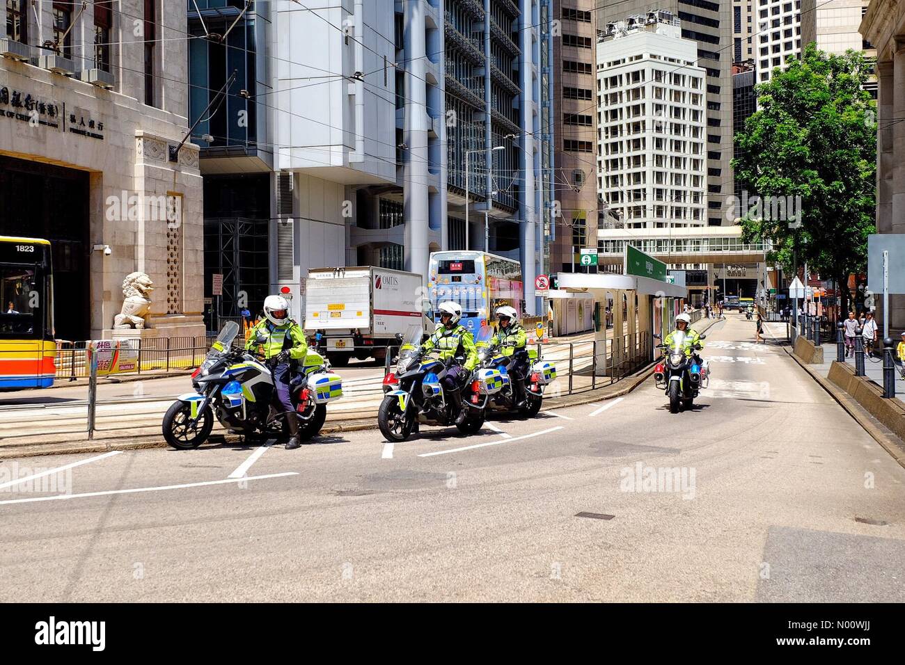 Hong Kong. 8th August, 2018. Hong Kong motorcycle police at a road after escorted convoy of Rurik Jutting to the city's Court of Final Appeal. August 8, 2018. Credit: Irkin09/StockimoNews/Alamy Live News Stock Photo