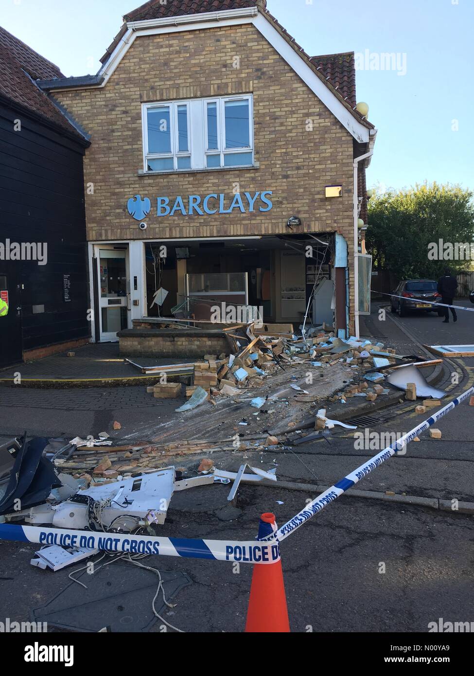 Great Shelford, Cambridgeshire, UK. 29th Oct, 2018. Barclays Bank was ran raided last night at 2am in Great Shelford, Cambridgeshire. Credit: Andrew Brown1/StockimoNews/Alamy Live News Stock Photo