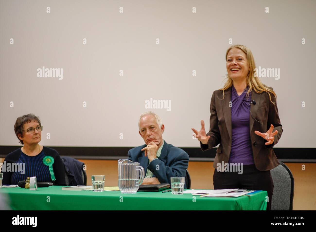 Godalming, Surrey, UK. 23rd April, 2019. UK local elections, Wilfred Noyce Centre, Godalming, Surrey. 23rd April 2019. Green Party co-leader Sian Berry and candidate Steve Williams at the Green Party conference in Godalming. Credit: jamesjagger/StockimoNews/Alamy Live News Stock Photo
