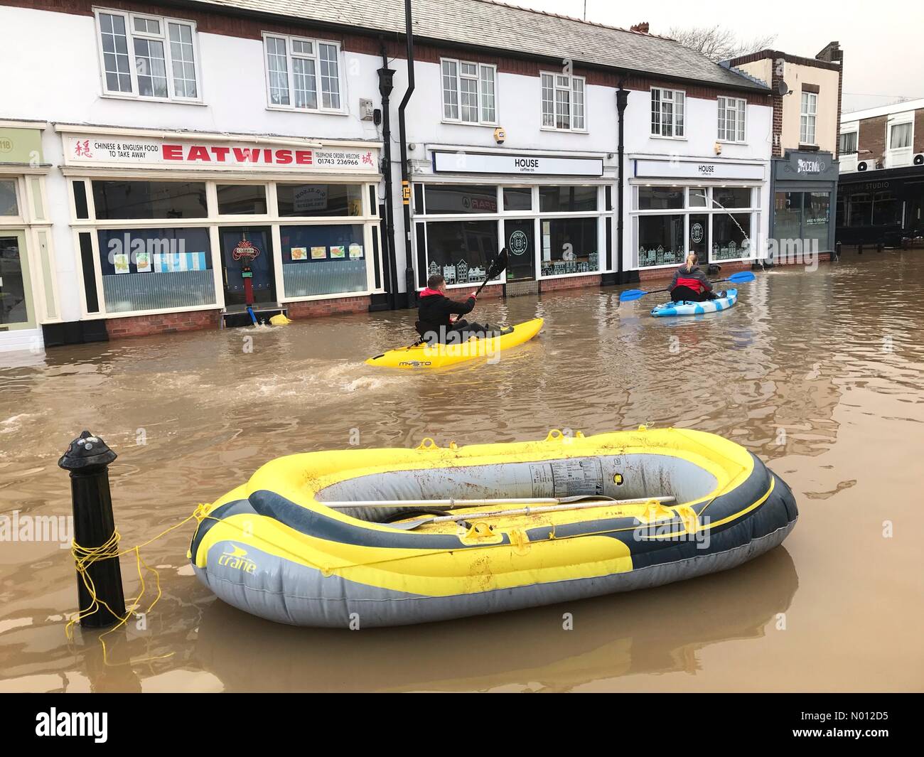 Shrewsbury, Shropshire. 25th Feb 2020. UK Weather Flooding in Shrewsbury - Tuesday 25th February 2020 Local shops flooded in the Coleham part of the city as the River Severn reaches new heights. Photo Steven May/Alamy Live News Credit: Steven May/StockimoNews/Alamy Live News Stock Photo
