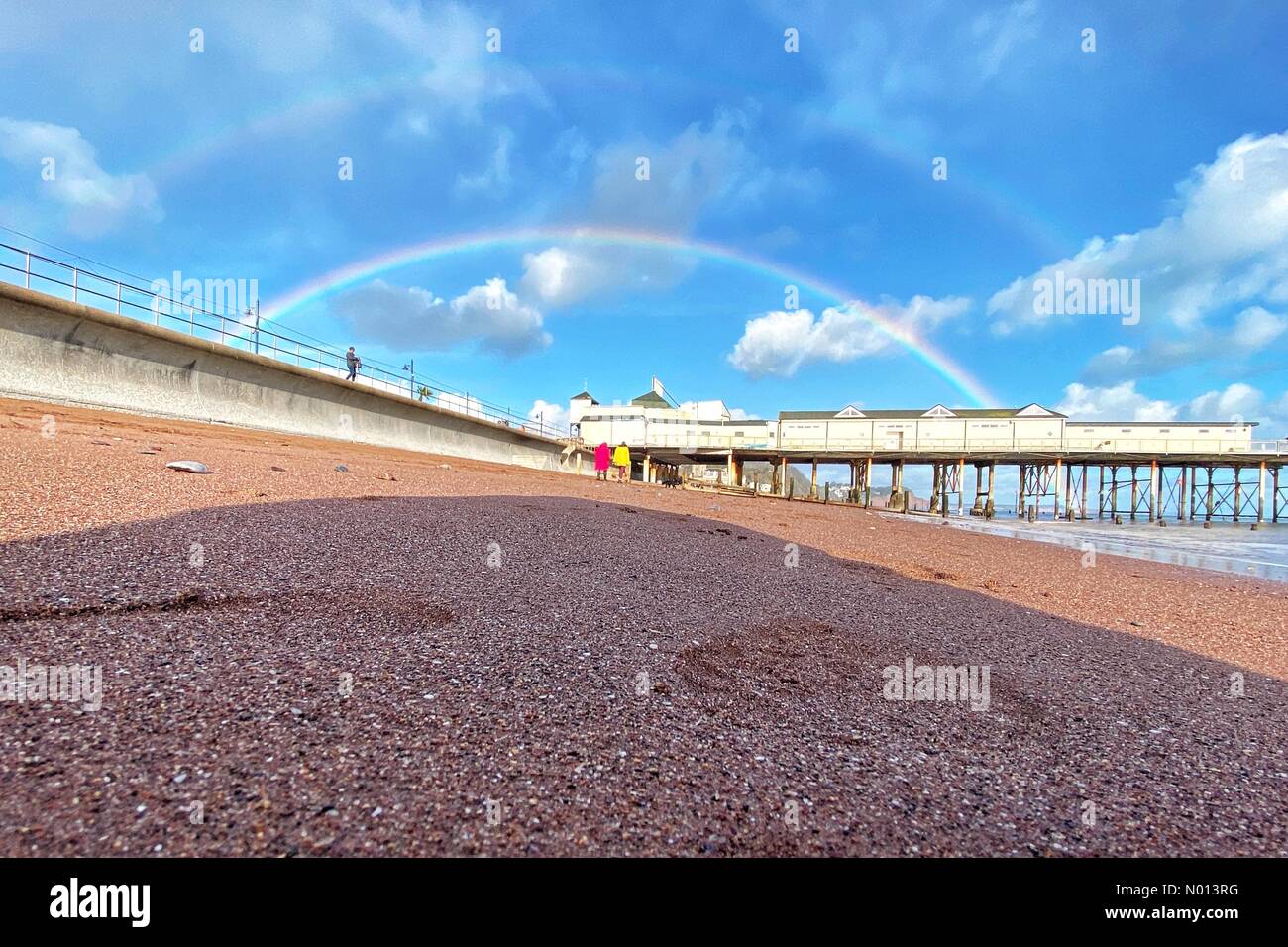 Teignmouth beach, Devon. 19th Nov 2020. UK Weather Rainbow over