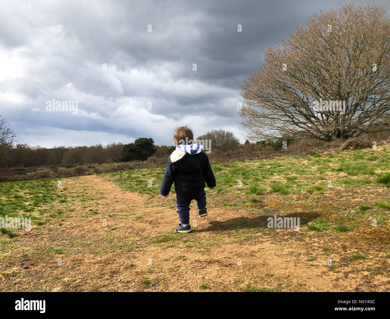 UK Weather: Cloudy in Godalming. Puttenham Common, Godalming. 06th April 2021. An unsettled afternoon for the Home Counties with wintry showers. Cloudy skies over Puttenham Common, Godalming, Surrey. Credit: jamesjagger/StockimoNews/Alamy Live News Stock Photo