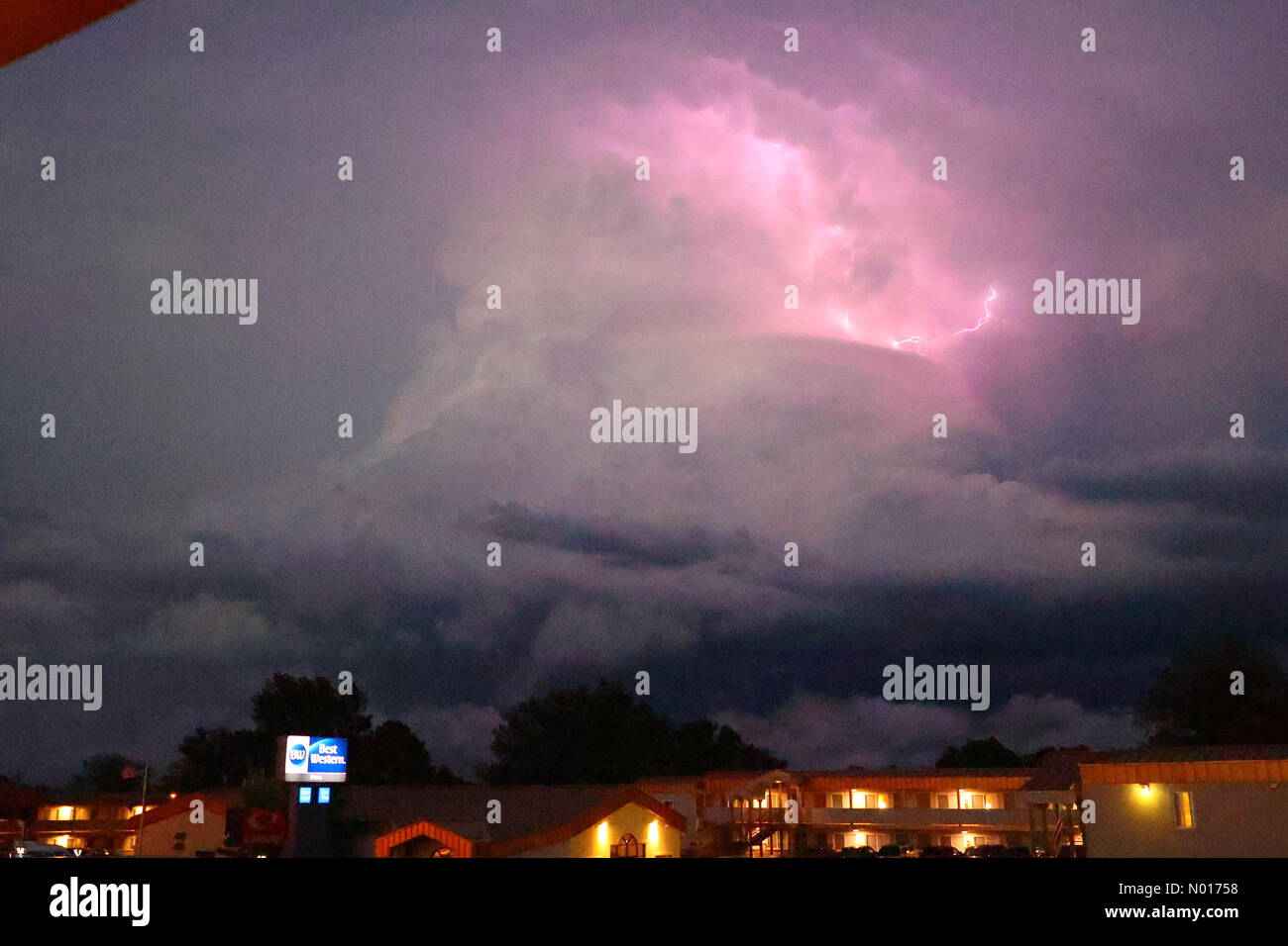 Lightning crackles in angry skies during tornado warning in Wall, South