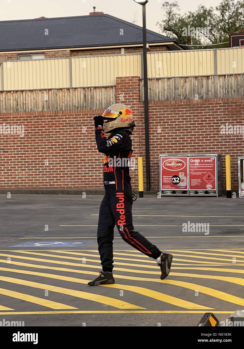 F1 driver Liam Lawson seen filming a Red Bull commercial at a 7 Eleven service station in Bathurst, NSW, Australia Credit: mjmediabox/StockimoNews/Alamy Live News Stock Photo