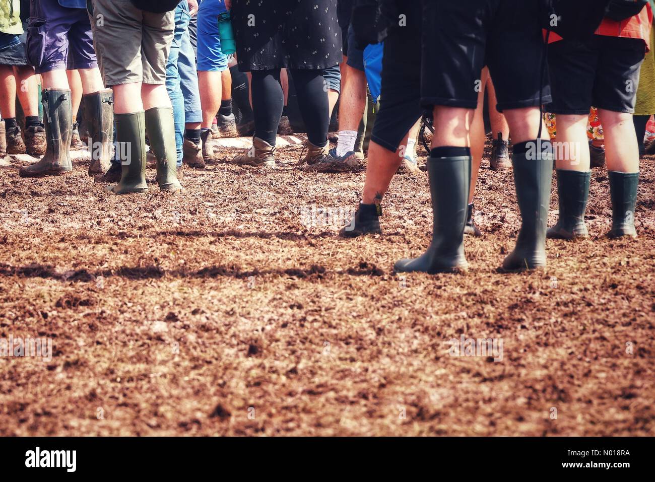 Green Man festival, Brecon Beacons, Wales, UK. 19th August, 2023. Boots de rigeur as wellied crowds enjoy mud at Green Man festival 2023. Credit: nidpor/Empics/Alamy Live News Stock Photo