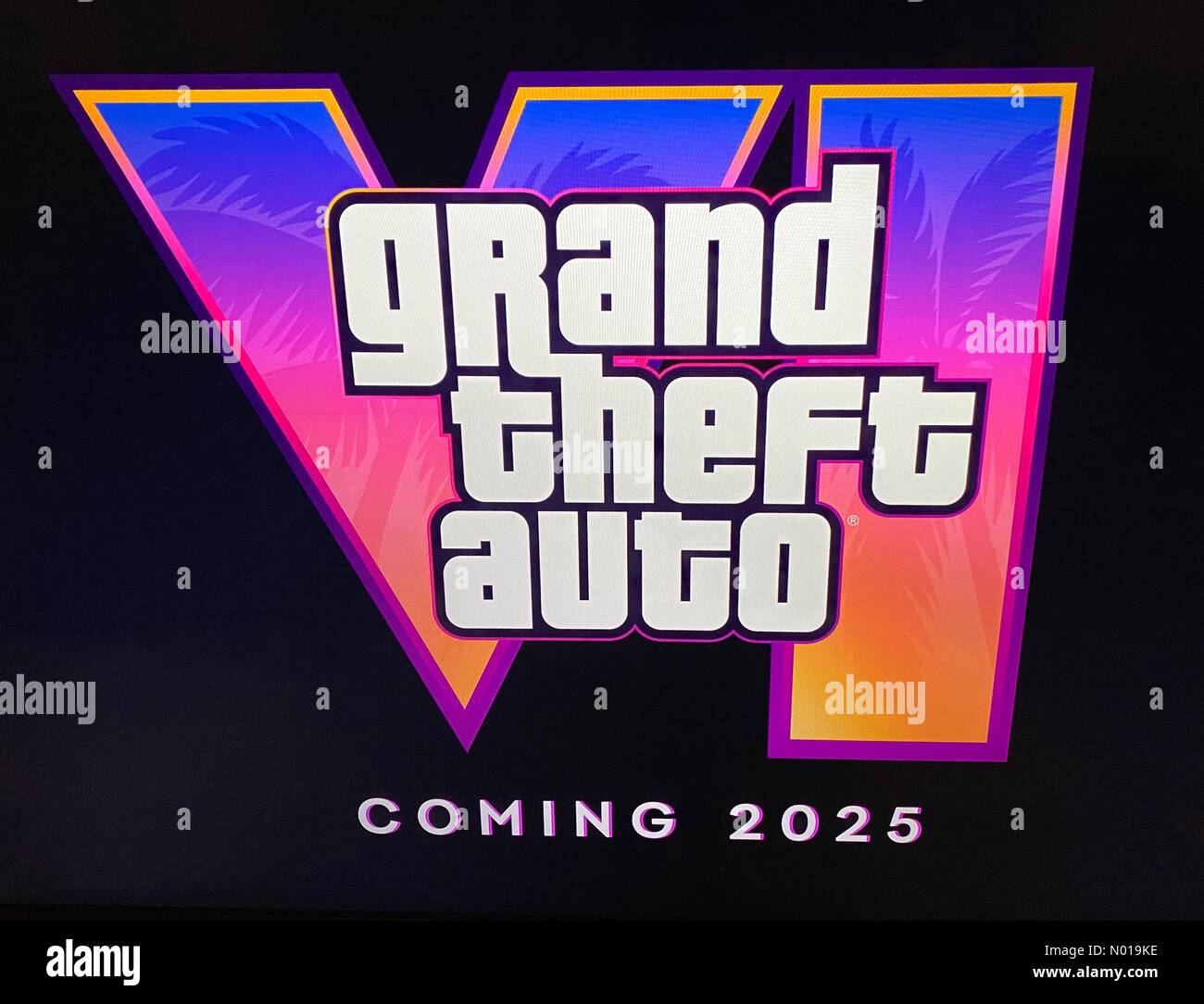 GTA6 logo as trailer launches for game early. Grand Theft Auto 6 GTA VI Screen grab in UK 5 December 2023. Credit: nidpor/StockimoNews/Alamy Live News Stock Photo