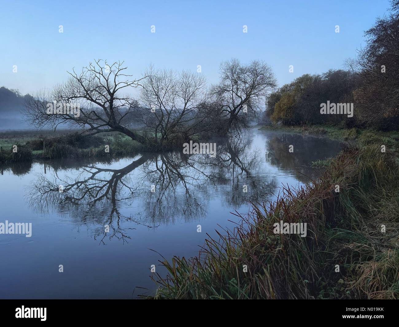 UK Weather Misty in Godalming. River Wey Navigations, Godalming. 08th