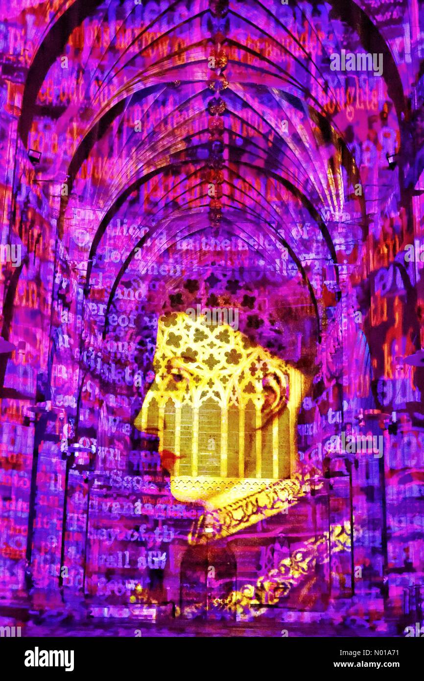 Exeter Cathedral, Devon, UK. 9th January, 2024. Luxmuralis Crown and Coronation a spectacular