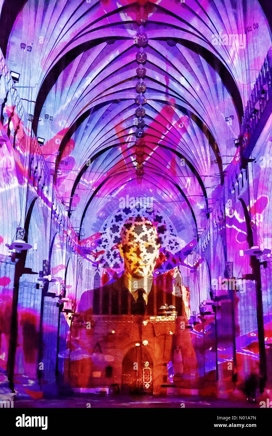 Exeter Cathedral, Devon, UK. 9th January, 2024. Luxmuralis Crown and Coronation a spectacular