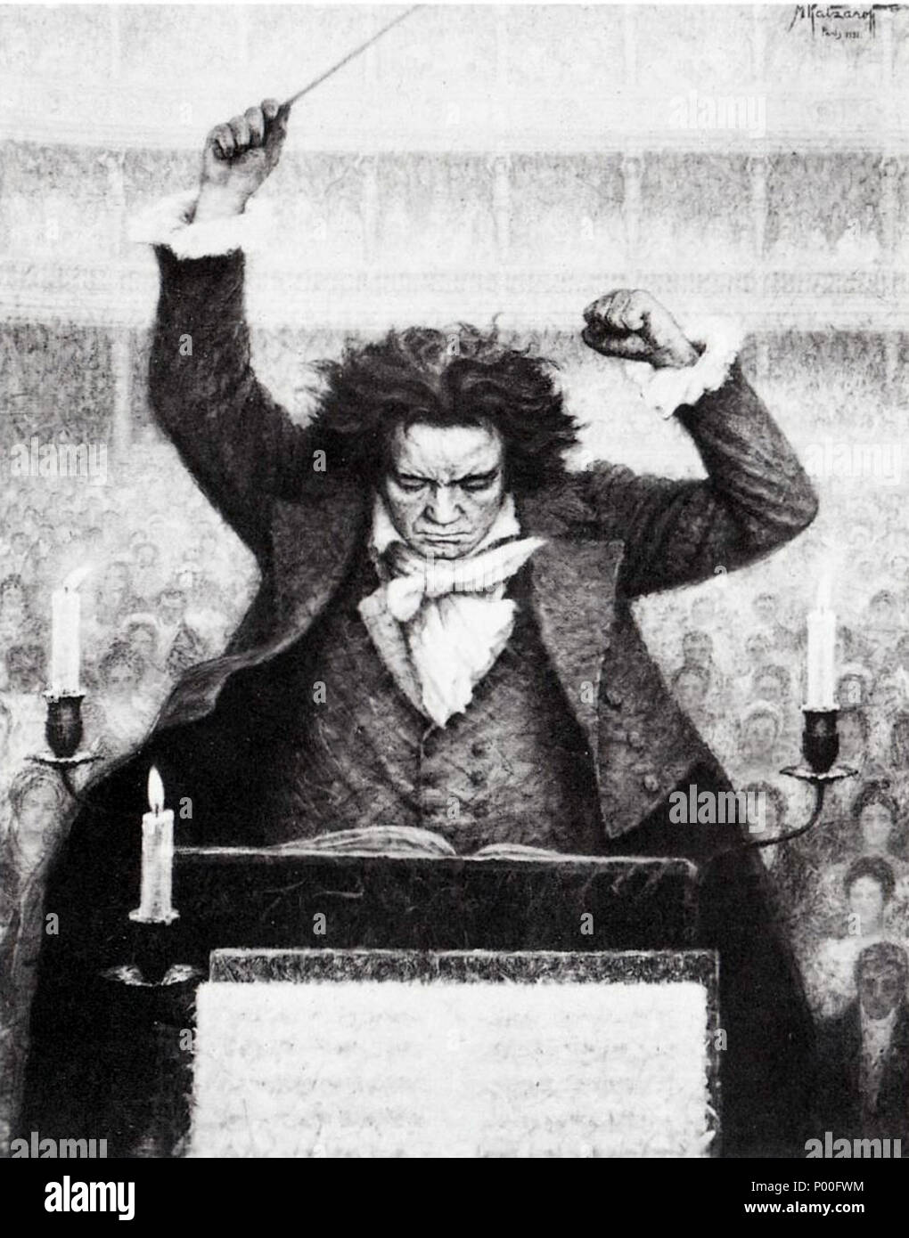 . English Ludwig van Beethoven conducting with baton by Michel Katzaroff . 1 January 1945