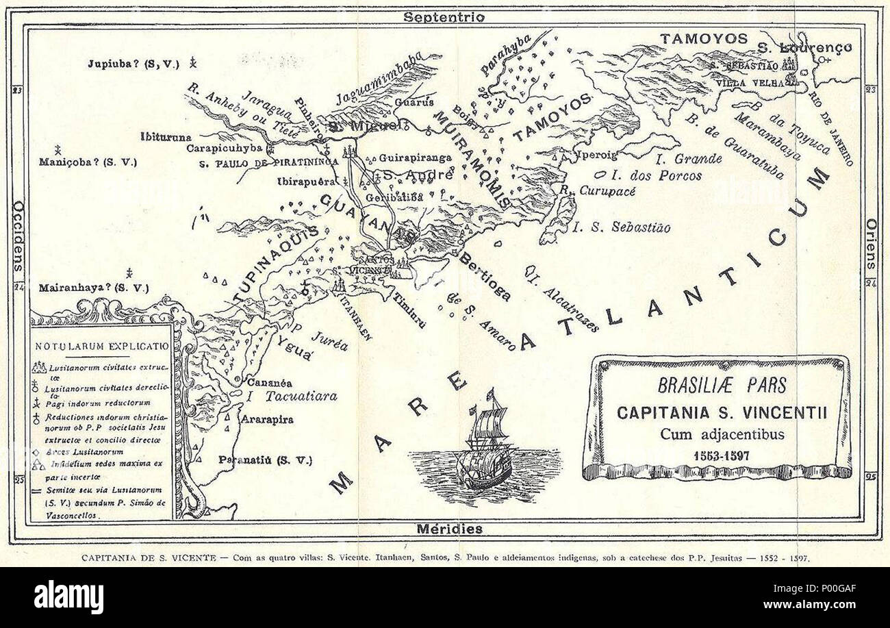 . Português: Mapa da Capitania de São Vicente, atual estado de São Paulo, em 1597  . 1 January 1927. Benedito Calixto 68 Mapa-Sao-Paulo-1597-Benedito-Calixto Stock Photo
