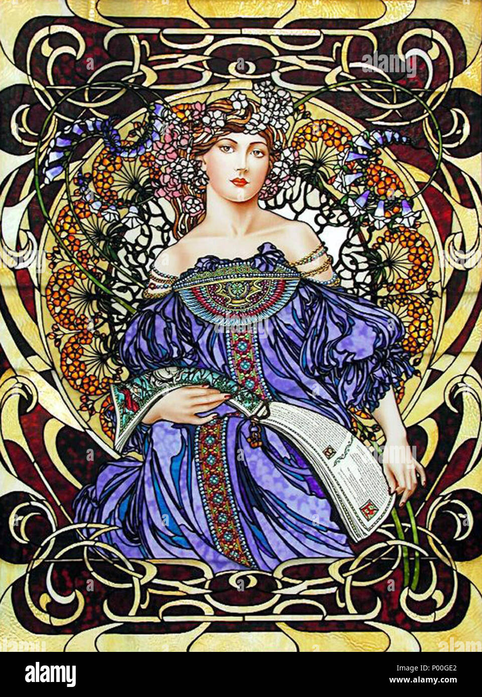 . English: Art Nouveau illustration by Alfons Mucha.  . Late 19th or early 20th century. Alfons Mucha 72 Mucha 2 Stock Photo